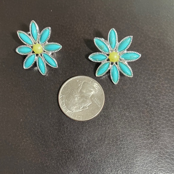 Vintage Sarah Coventry Silver Toned Blue Daisy Flower Brooch Pin & Earrings - Picture 4 of 10